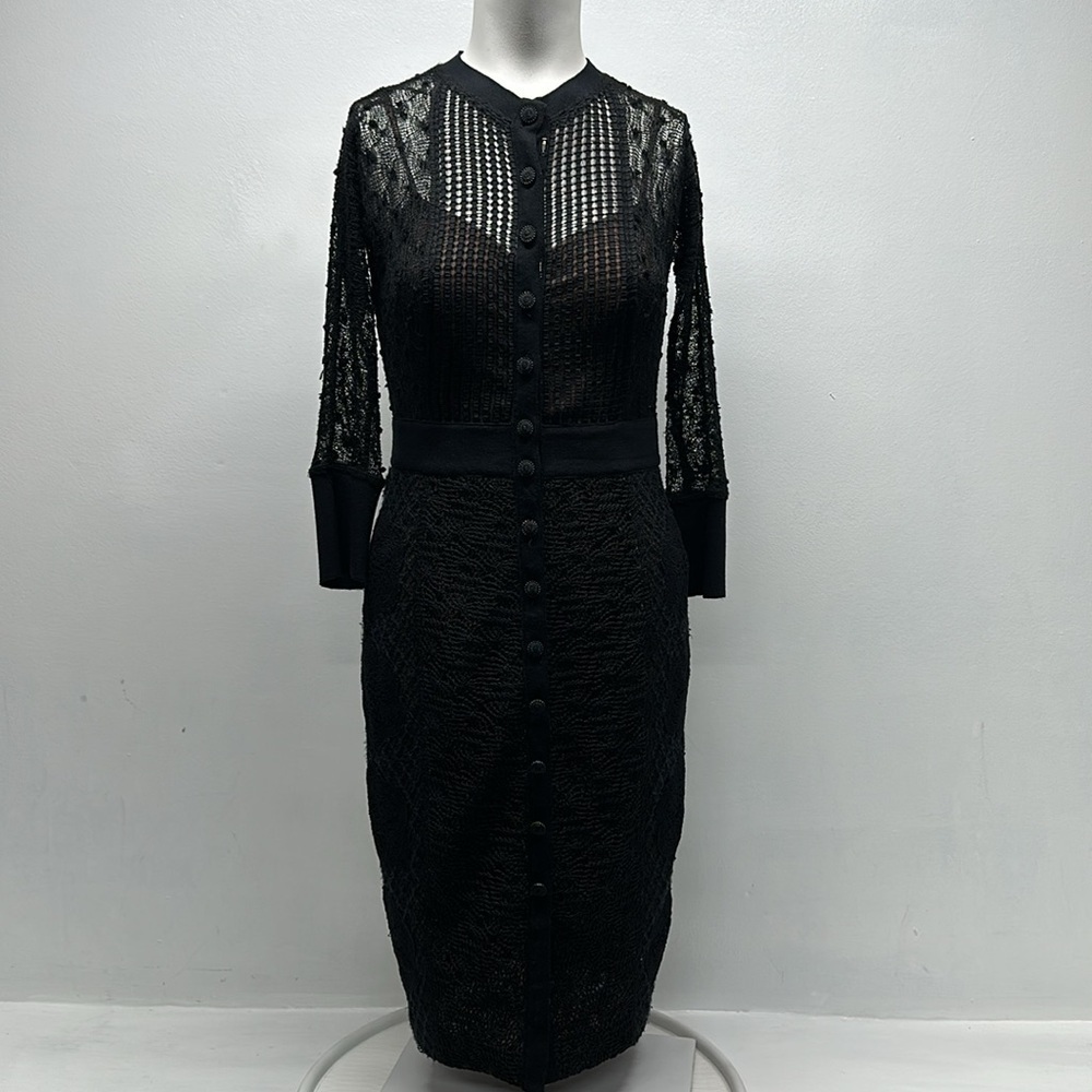 Beguile by Byron Lars Mona Dress Button Down Front Lace Black Size 0